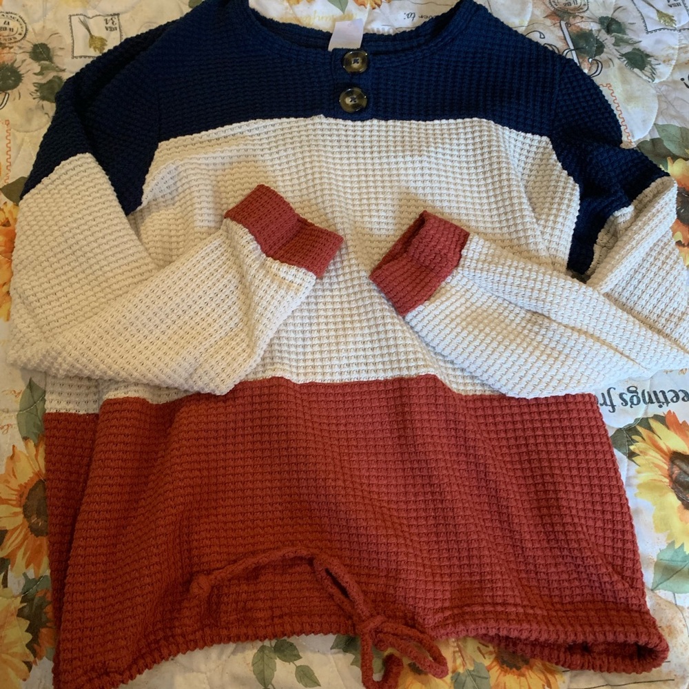 Very cute maroon dark blue and cream long sleeve